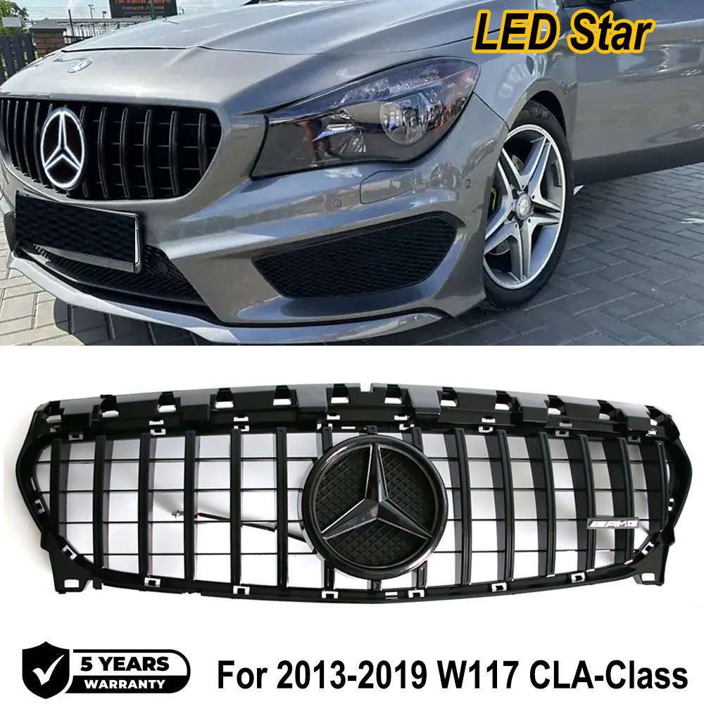 Black Front Grille Grill LED For Mercedes W117 CLA45 AMG CLA200 CLA250 2013-2019