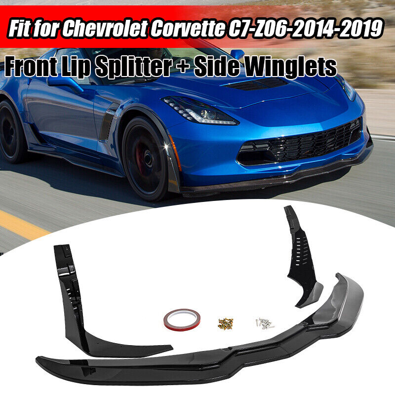 For 2014-19 Corvette C7 Z06 Stage 3 Carbon ABS Front Lip Splitter Side Winglets