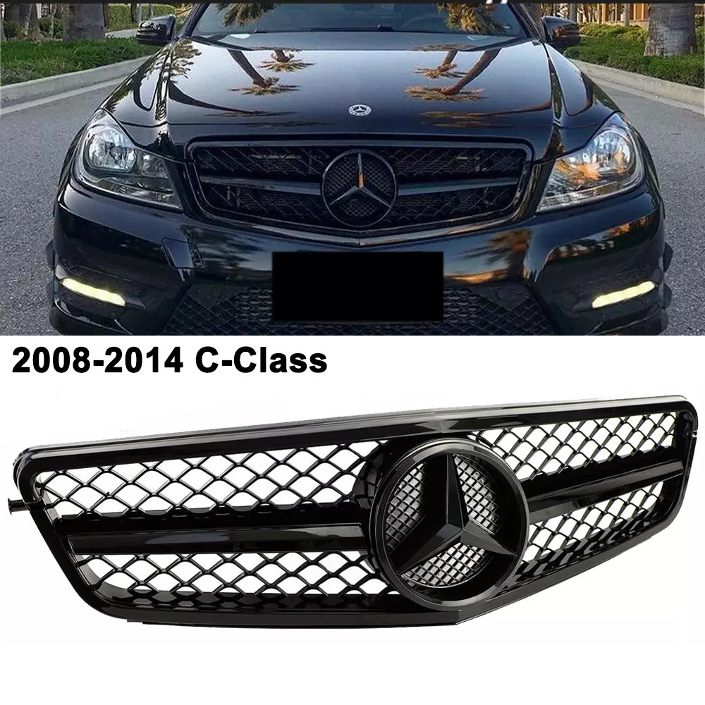For 2008-2014 Mercedes Benz W204 C-Class Gloss Black AMG Style Grille W/Emblem
