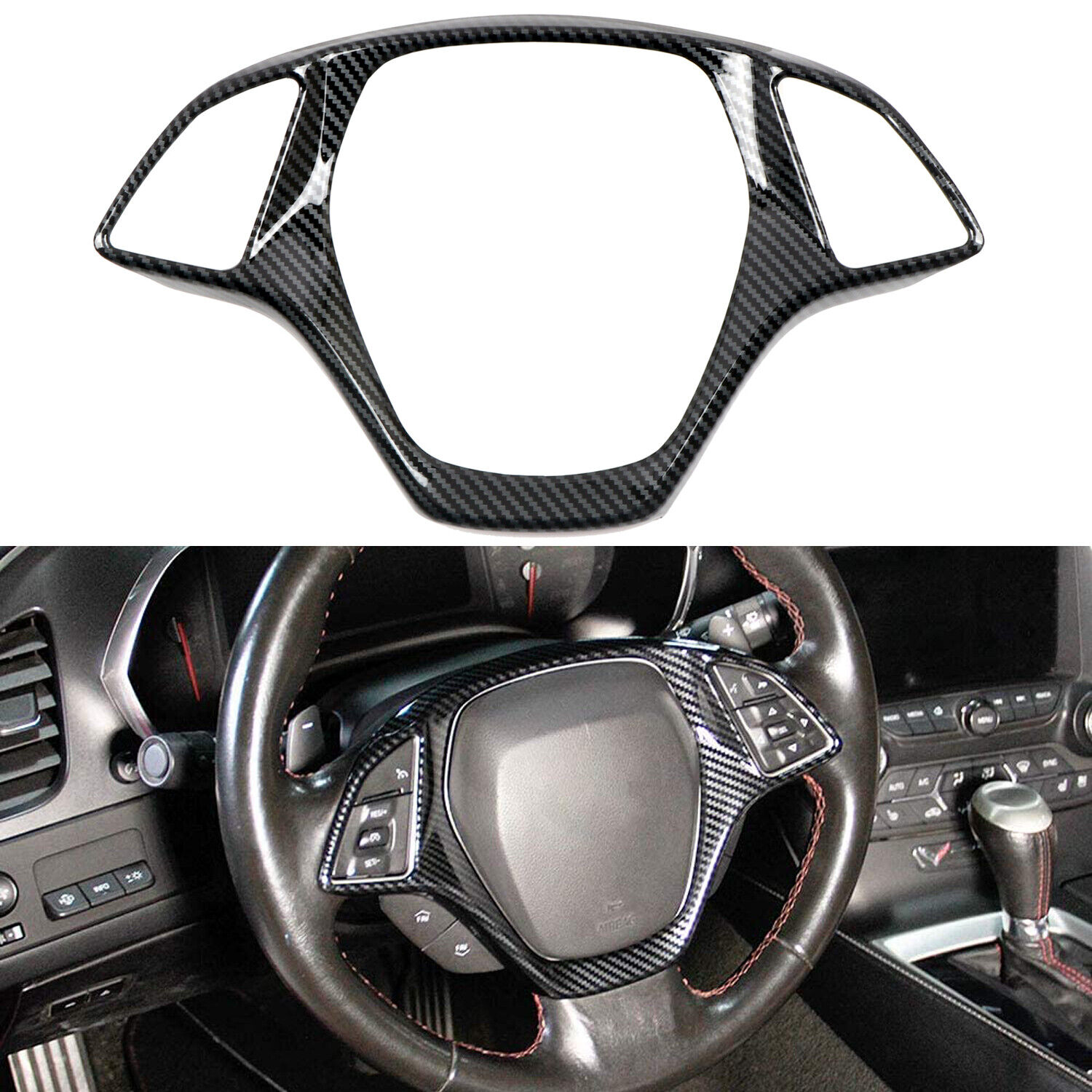 Carbon Fiber Style Steering Wheel Cover Trim for Corvette C7 Z06 Z51 2014-2019
