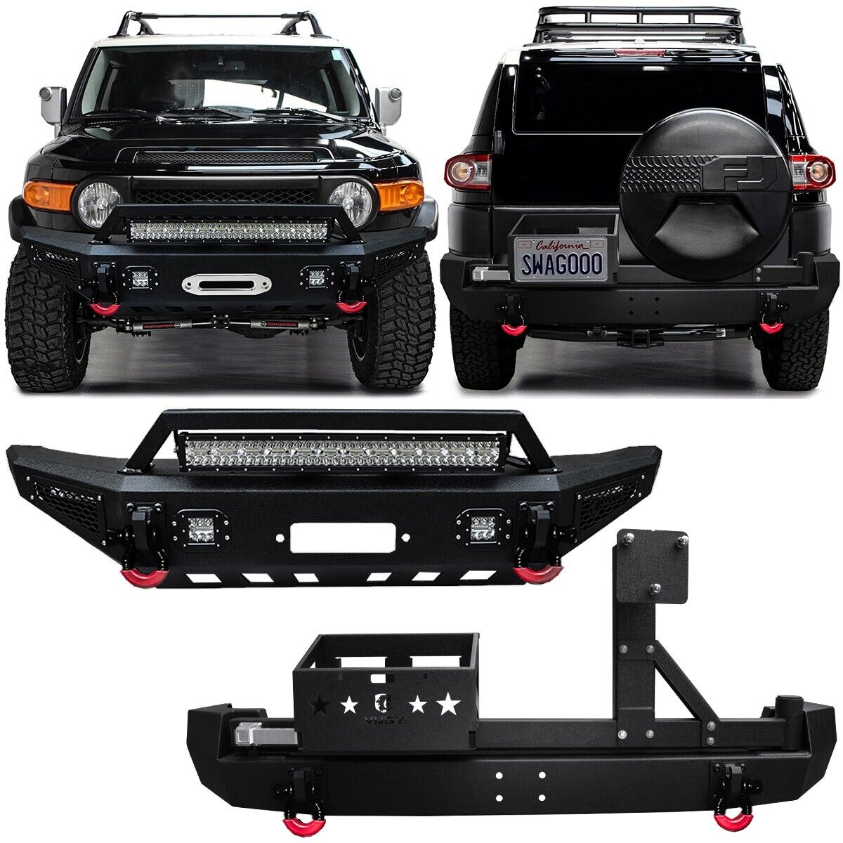 Vijay For 2007-2014 1st Gen FJ Cruiser Front and Rear Bumper with LED Lights