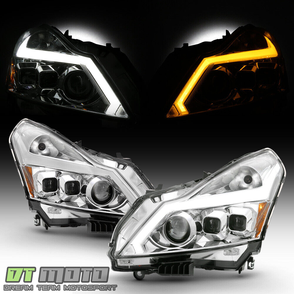 Chrome Headlights w/LED Sequential Signal Switchback DRL For 2010-2013 G37 Sedan