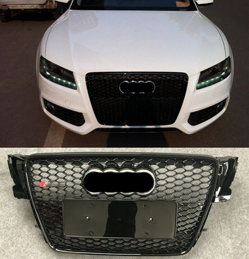 Black Front Bumper Honeycomb Grille For Audi A5 S5 2008-2011 Update to RS5