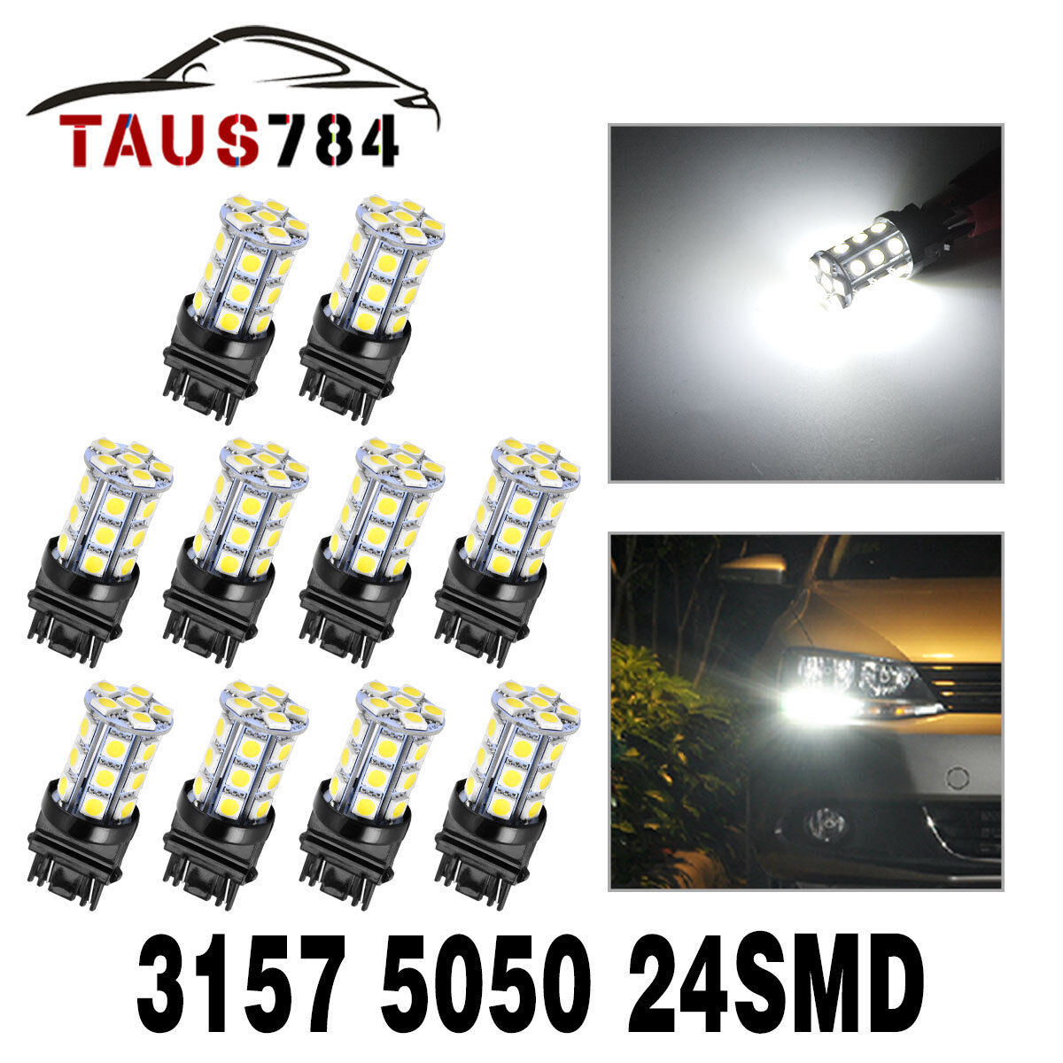 10 X White 3157 3156 24-SMD 5050 LED Turn Signal Tail Brake Light Bulbs 6000K