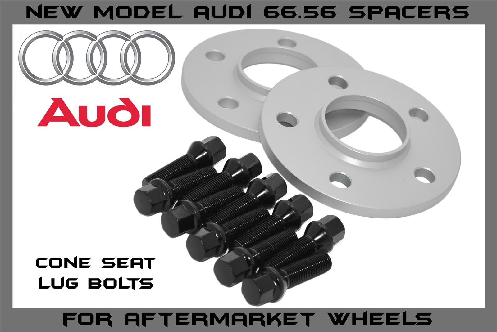 15mm Audi 5x112 66.56 Wheel Spacers Black Fits: A4 A5 A6 S4 S5 2009-2016 Conical