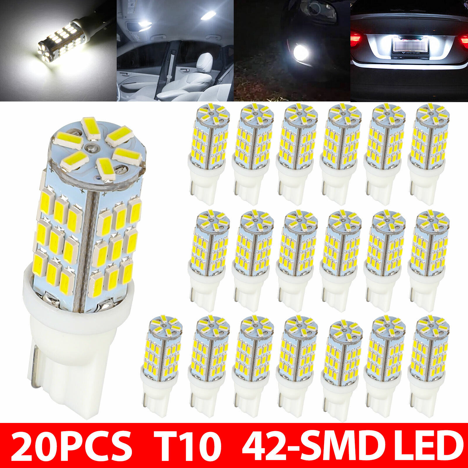 20PCS T10/921/194 42-SMD LED RV Trailer Backup Reverse Parking Light Bulbs White