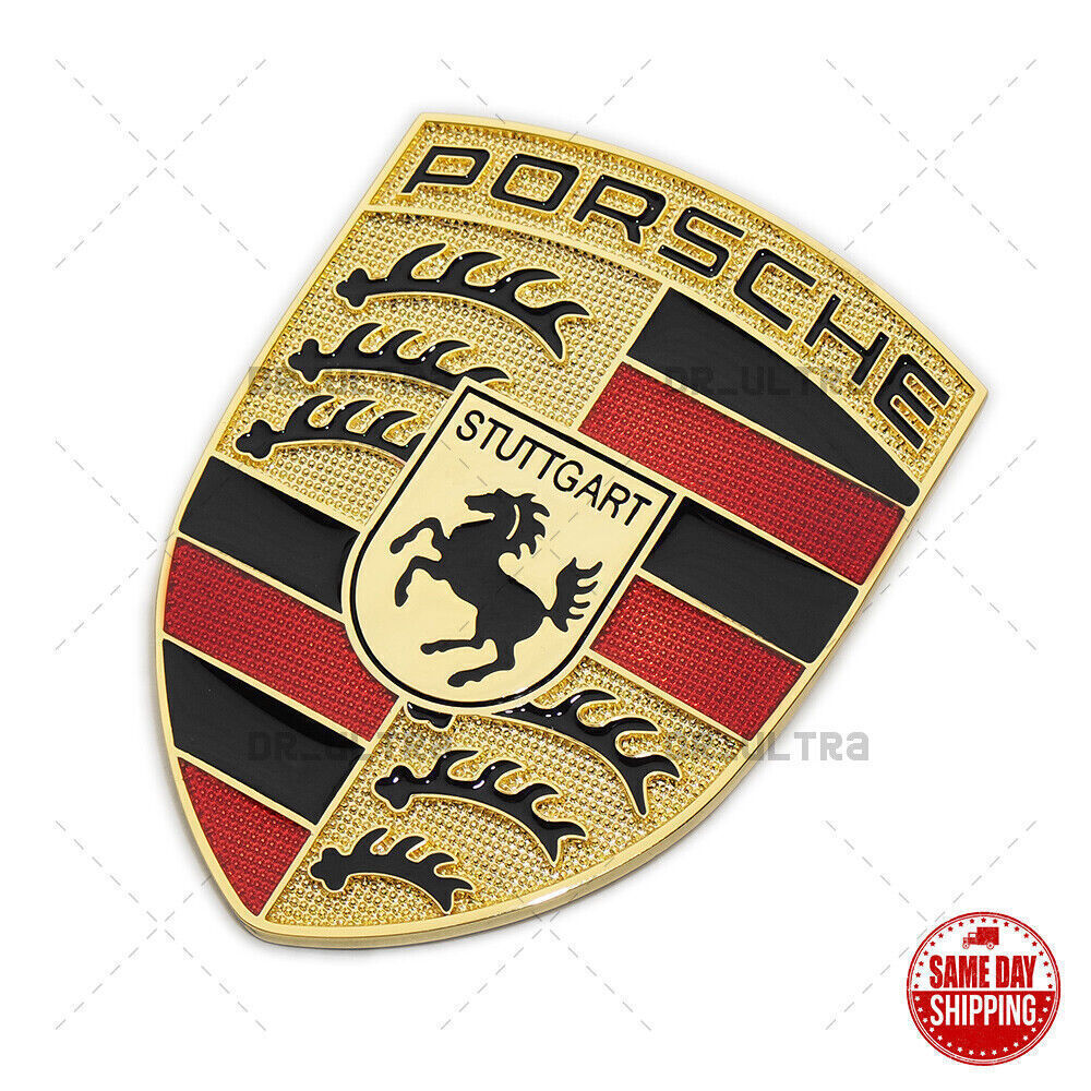Gold Hood Crest 911 996 997 930 Badge Emblem Cayenne Boxster Cayman Metal