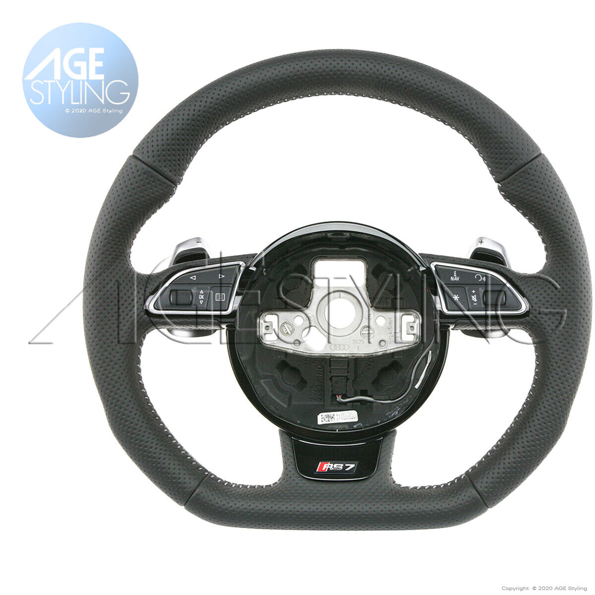 OEM Audi RS7 A7 S7 Quattro Tiptronic Flat Bottom Steering Wheel Punched Leather
