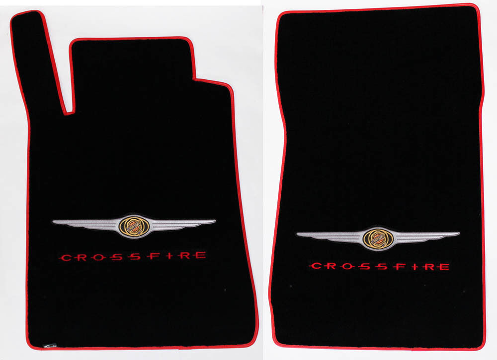 NEW BLACK Floor Mats 2004-2008 Chrysler CROSSFIRE Embroidered Logo w/ Red Bind