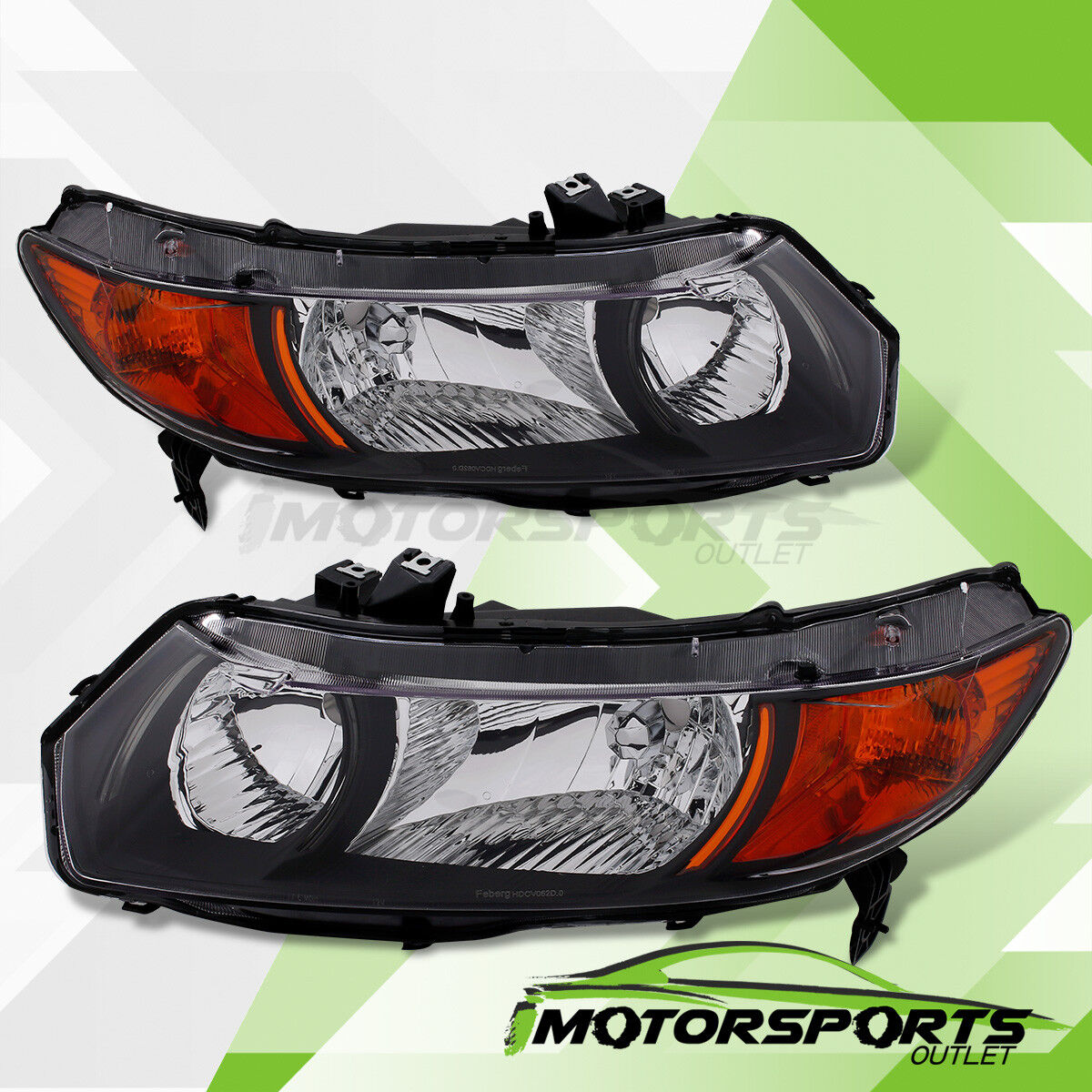 For 2006-2011 Honda Civic Coupe 2dr Black Factory Style Headlights Pair