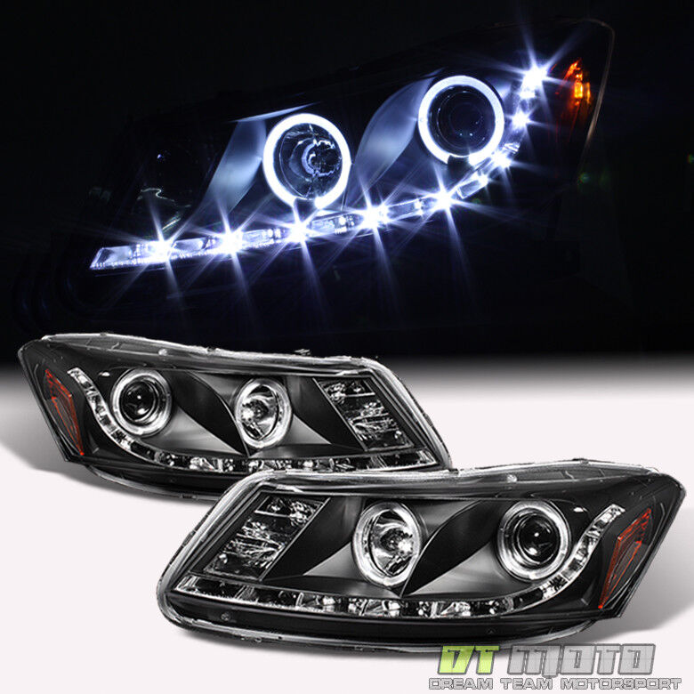 For Blk 2008-2012 Honda Accord 4Dr Halo Projector Headlights w/LED Running Lamps