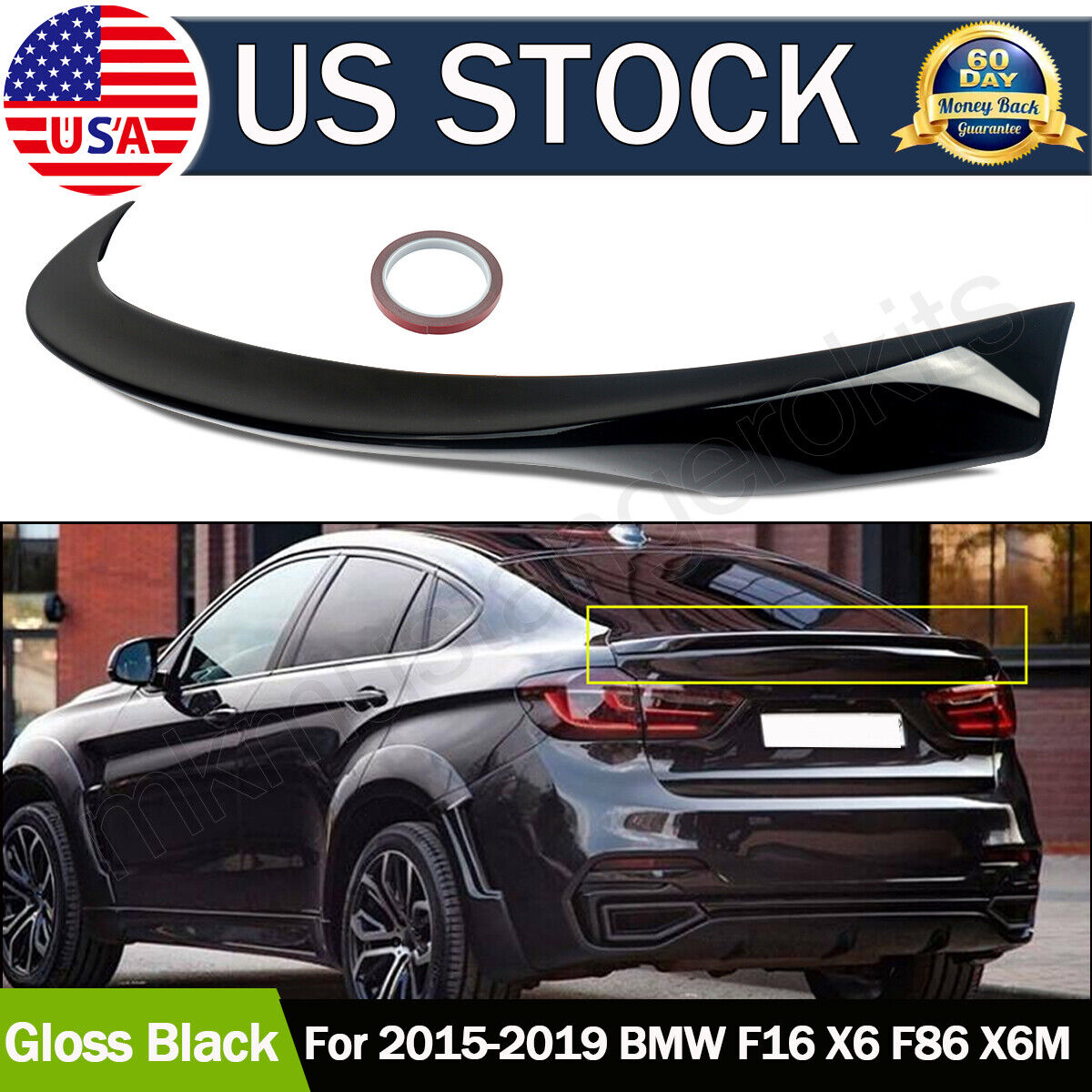 Painted Black Fits BMW X6 F16 X6M F86 Sport SUV P Style Trunk Spoiler 2015-2019