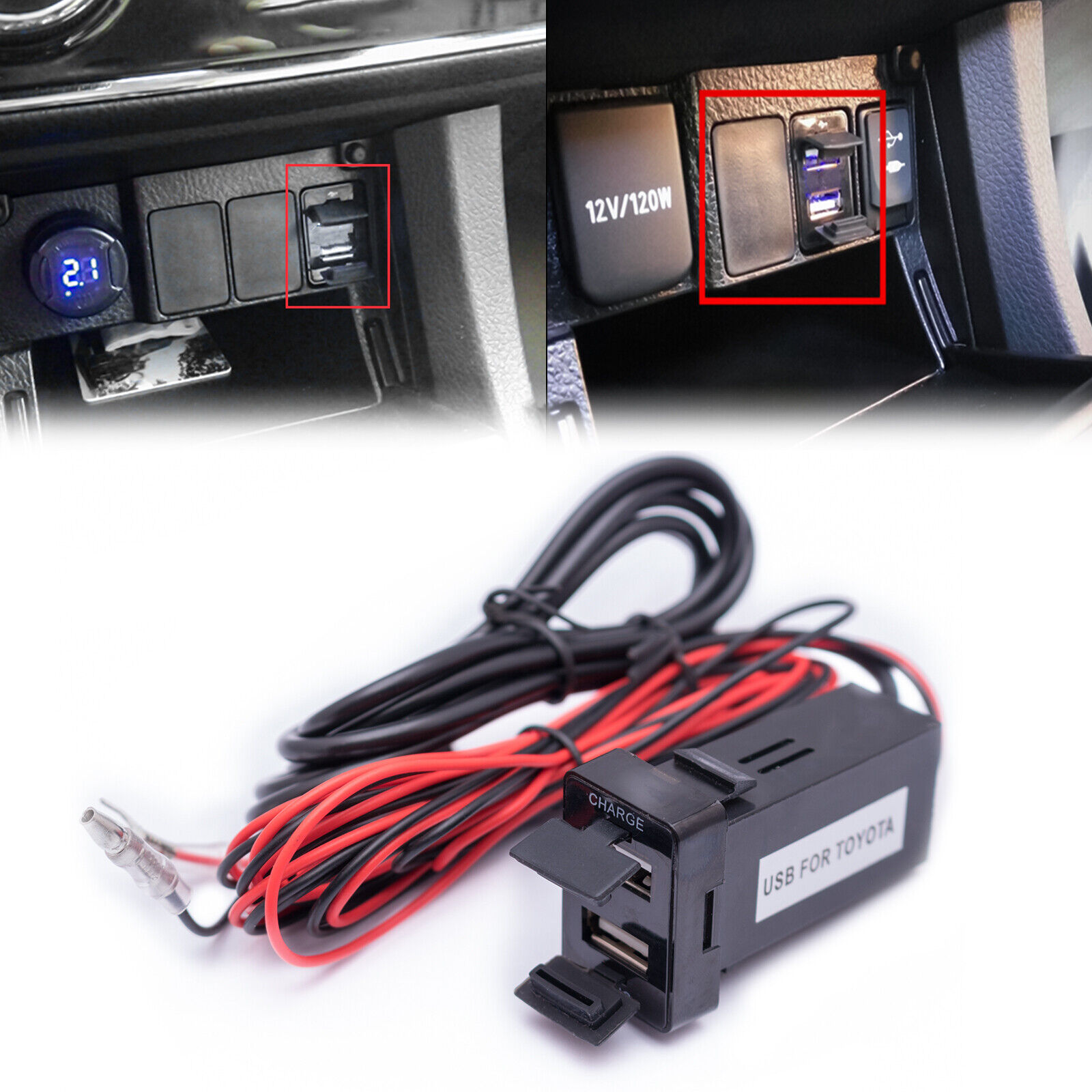 12V USB Port Charger/ Audio LED Indicator Adapter For Toyota Camry RAV4 Tundra