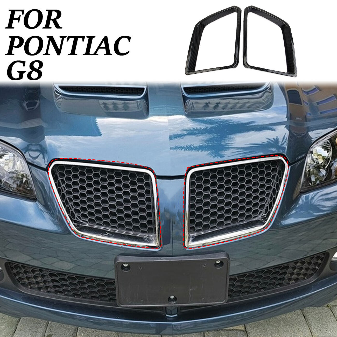 Carbon fiber style exterior front honeycomb grille frame trim For Pontiac G8