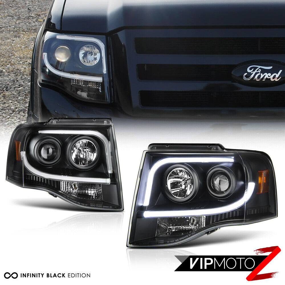 For 07-14 Ford Expedition SUV [Arctic Optic] Black Projector LED Neon Headlights