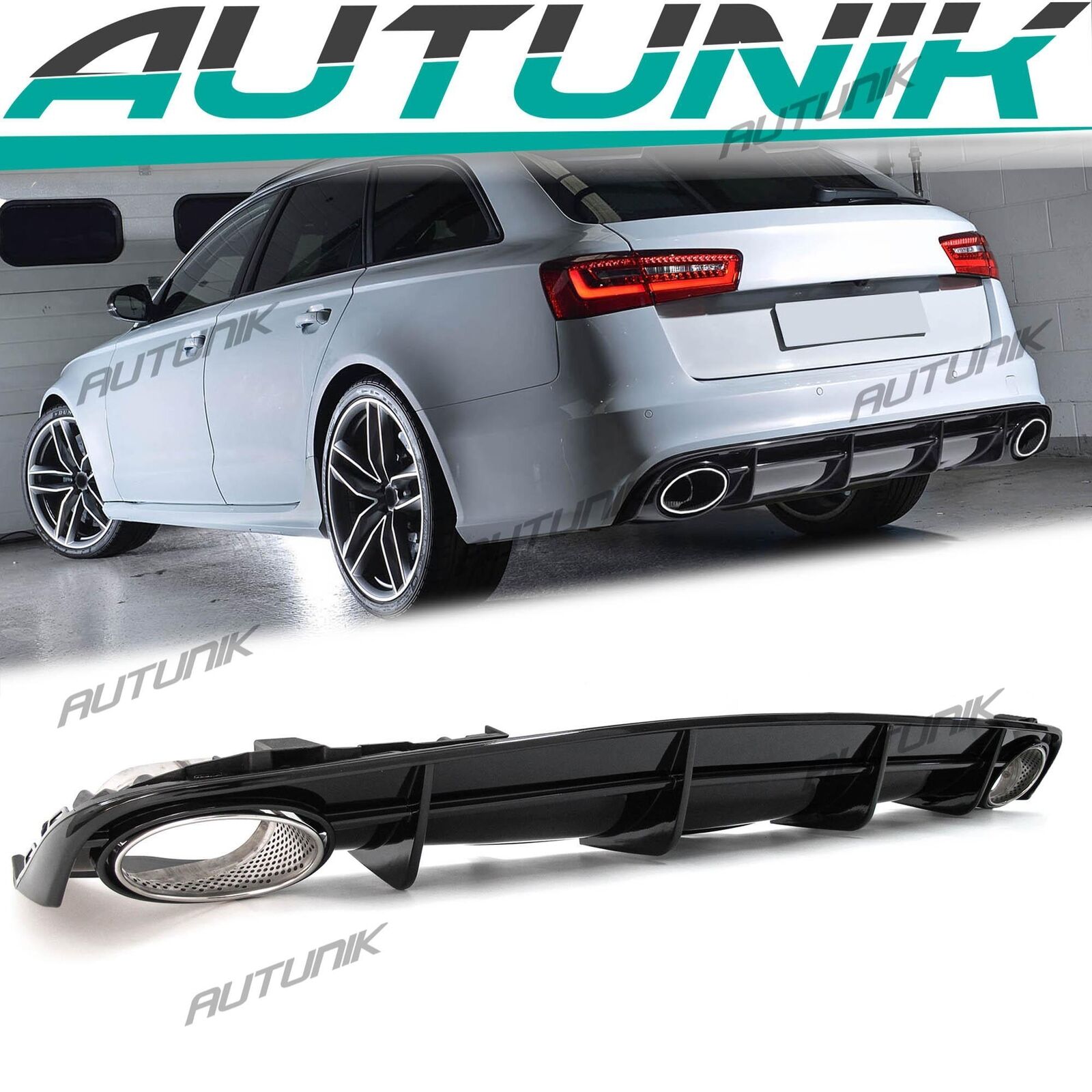 Fits 16-18 Audi S6 C7 A6 Sline Rear Diffuser w/ Chrome Exhaust Tips RS6 Style