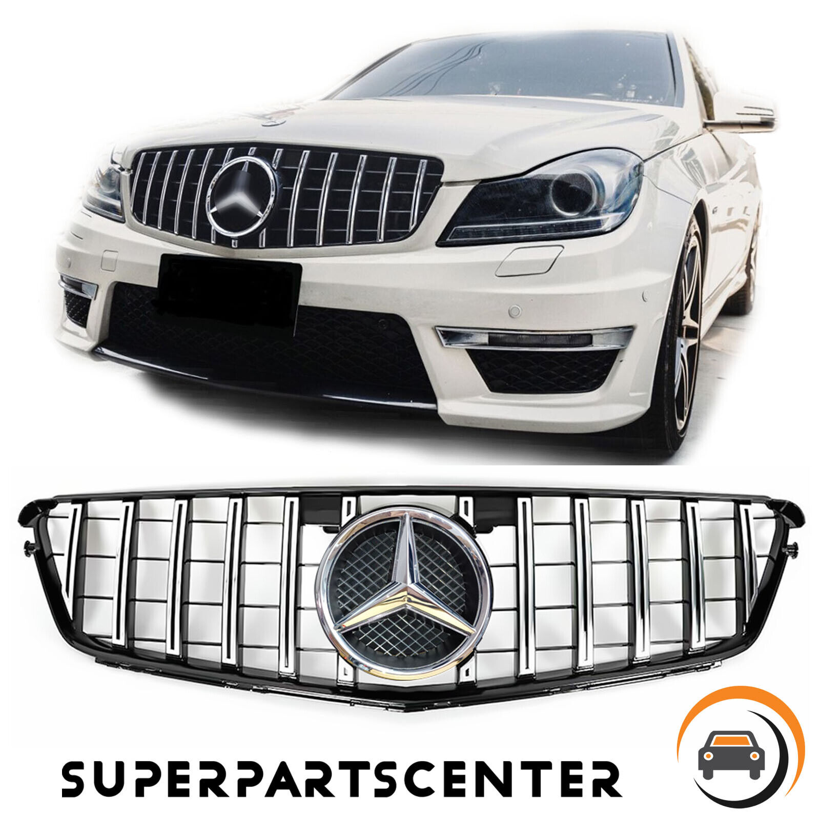 Chrome Front Grille Grill w/LED Star For Mercedes Benz W204 C250 C300 C350 08-13