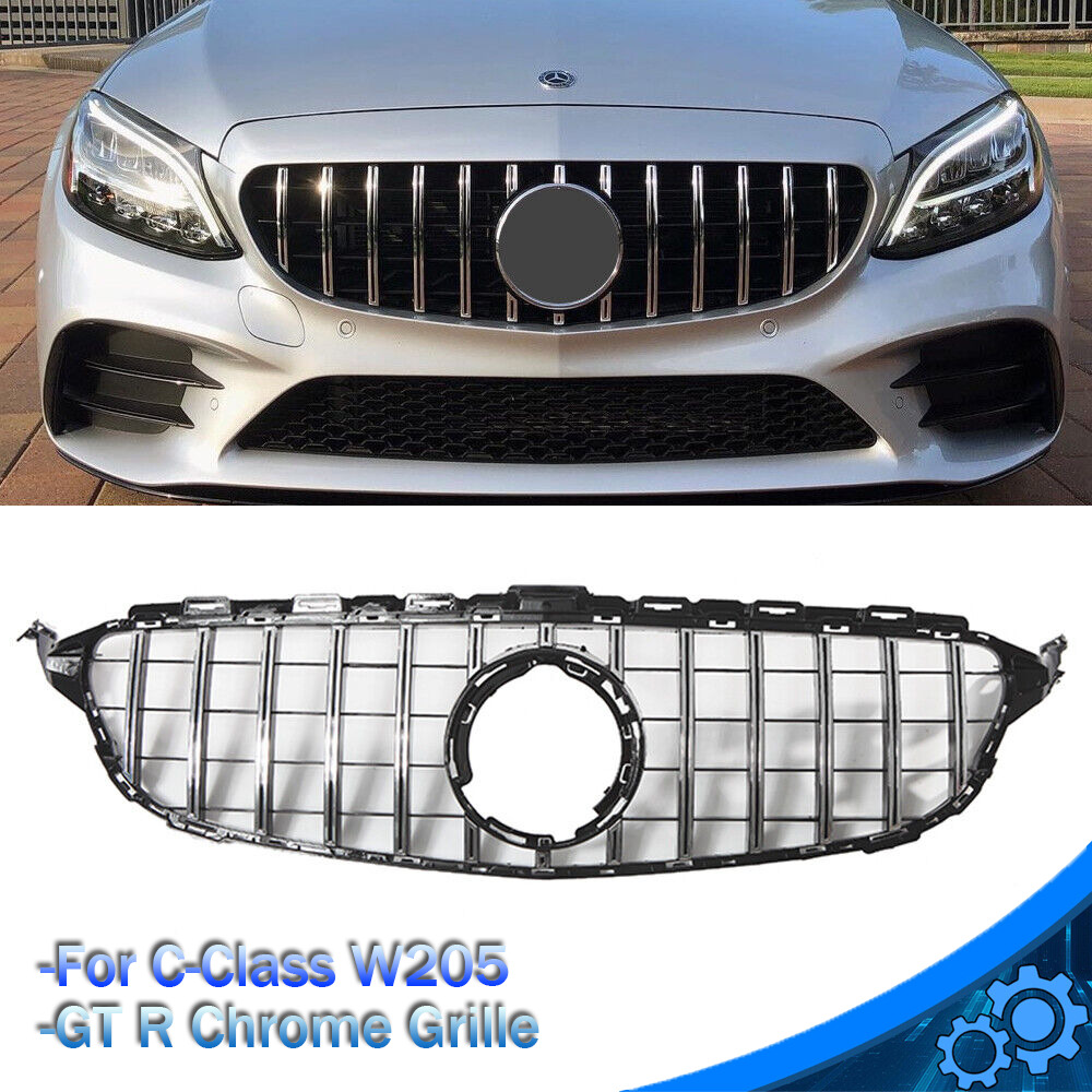 Chrome GT R Front Grille For Mercedes Benz C-Class W205 C300 C43 2019-2021 Grill