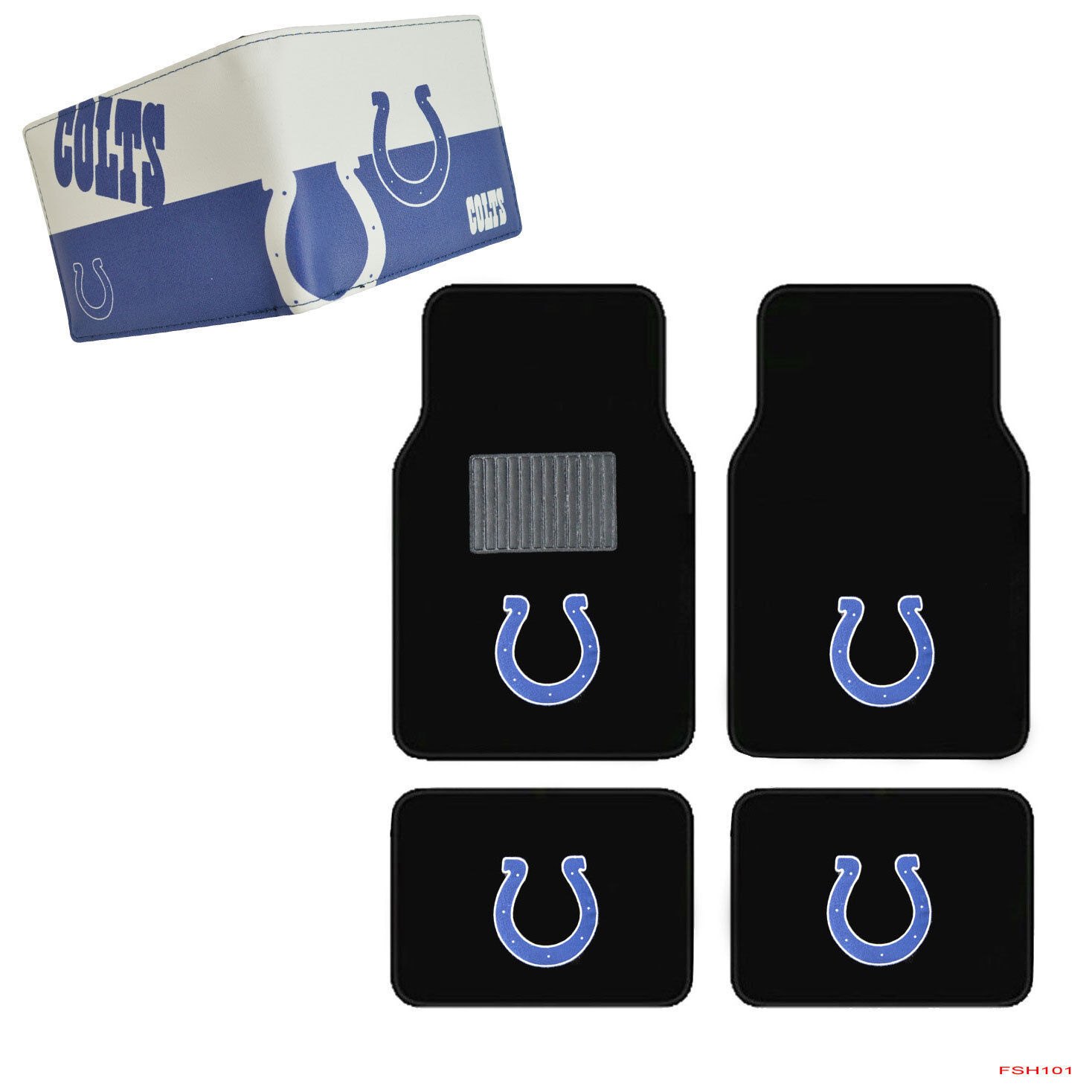 NFL Indianapolis Colts Car Truck Carpet Floor Mats Synthetic Leather Wallet Set