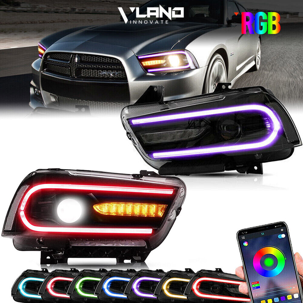 Dual Beam Projector Headlights RGB Color Change Lamp For 2011-2014 Dodge Charger