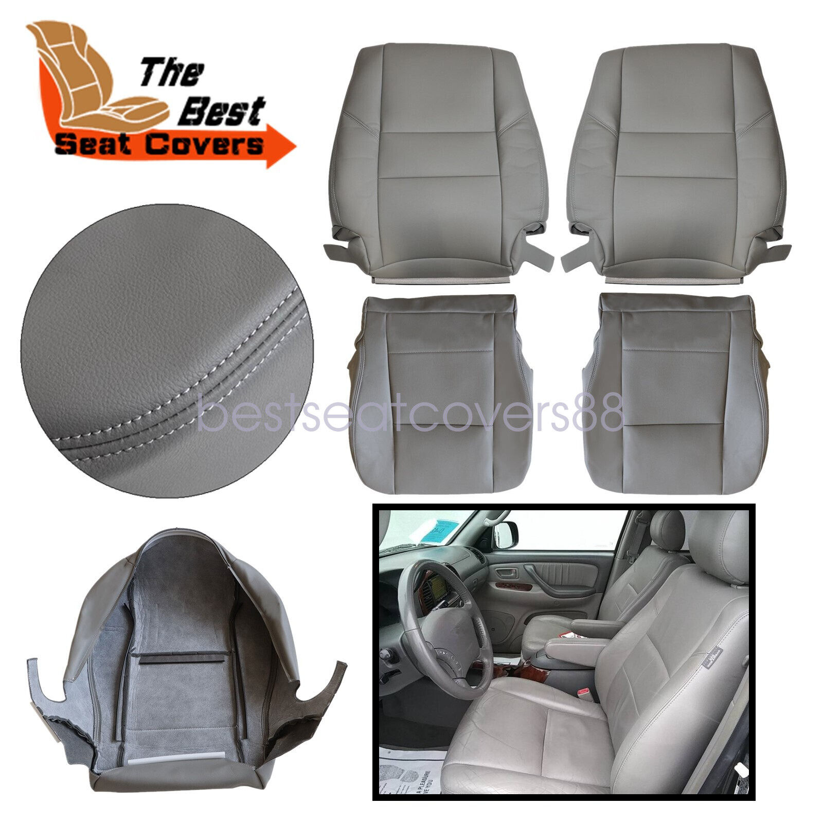 For 2000-2007 Toyota Sequoia Driver & Passenger BOTTOM & TOP Seat Cover Gray
