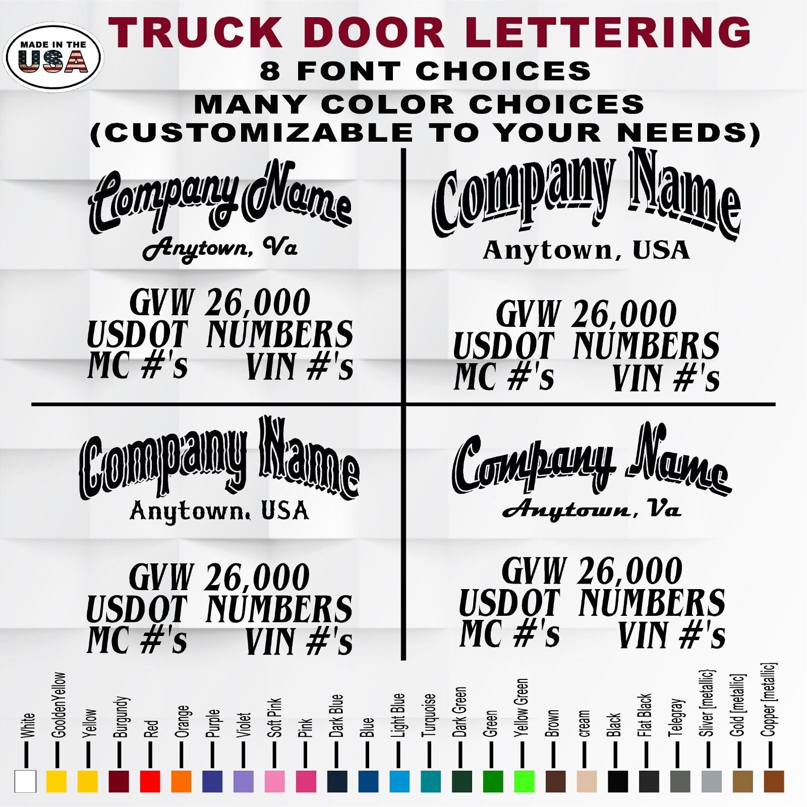 Cbcdecals- Custom Truck Door Lettering Business Name Semi Truck Door Lettering 