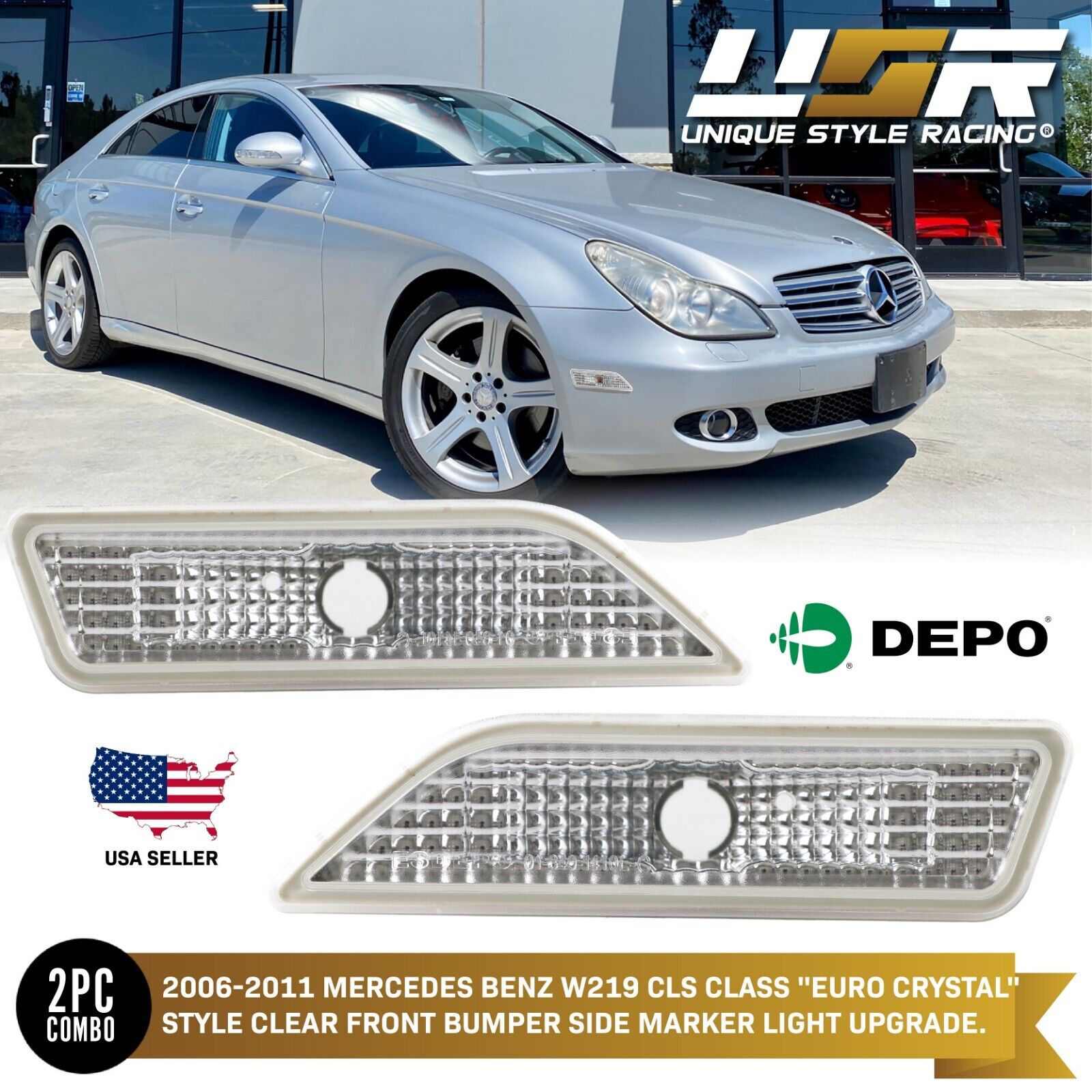Clear Bumper Side Marker Lights Pair For 2006-2011 Mercedes Benz W219 CLS Class