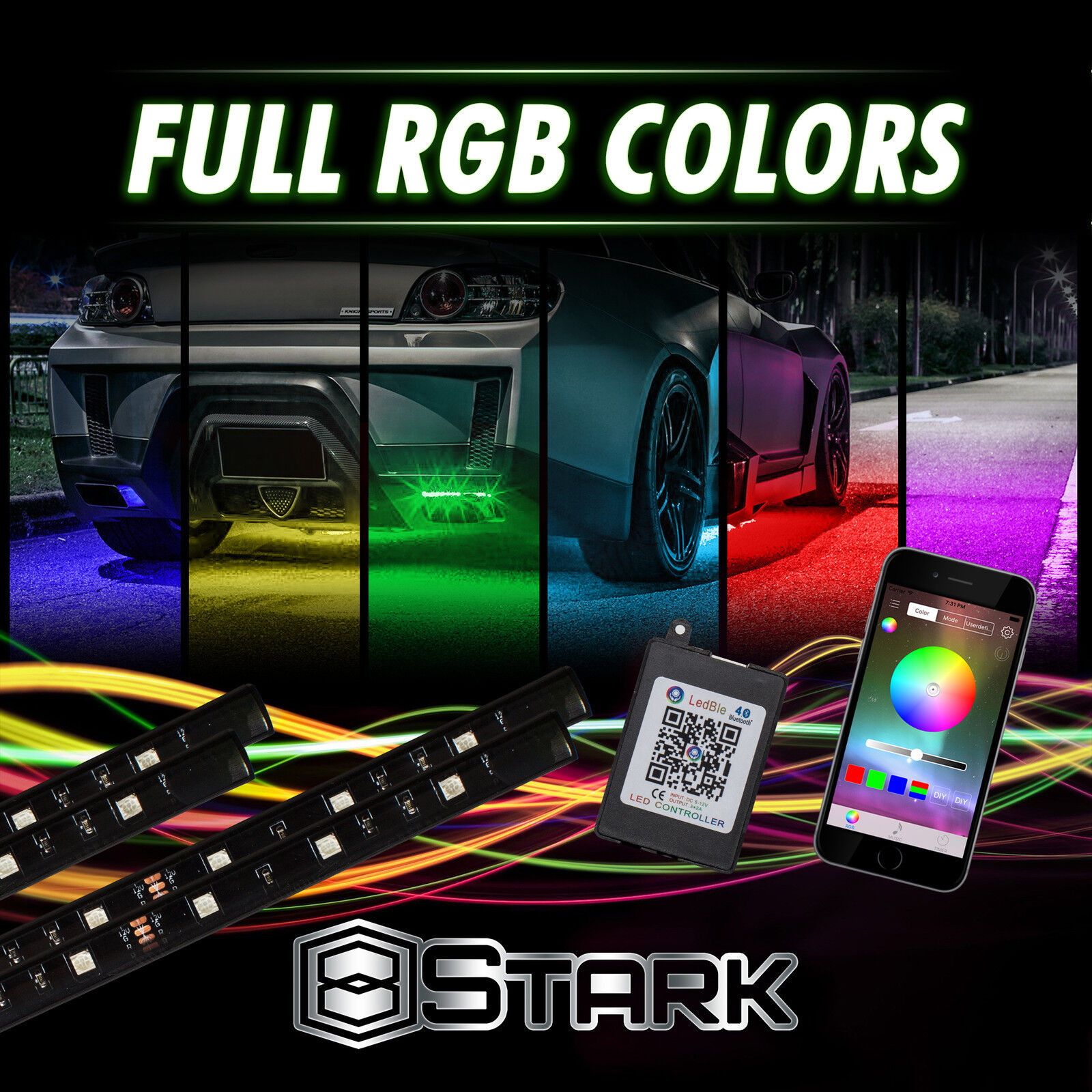 Million Color LED Strip Underglow Underbody Neon Lights Kit App Phone - MID Size