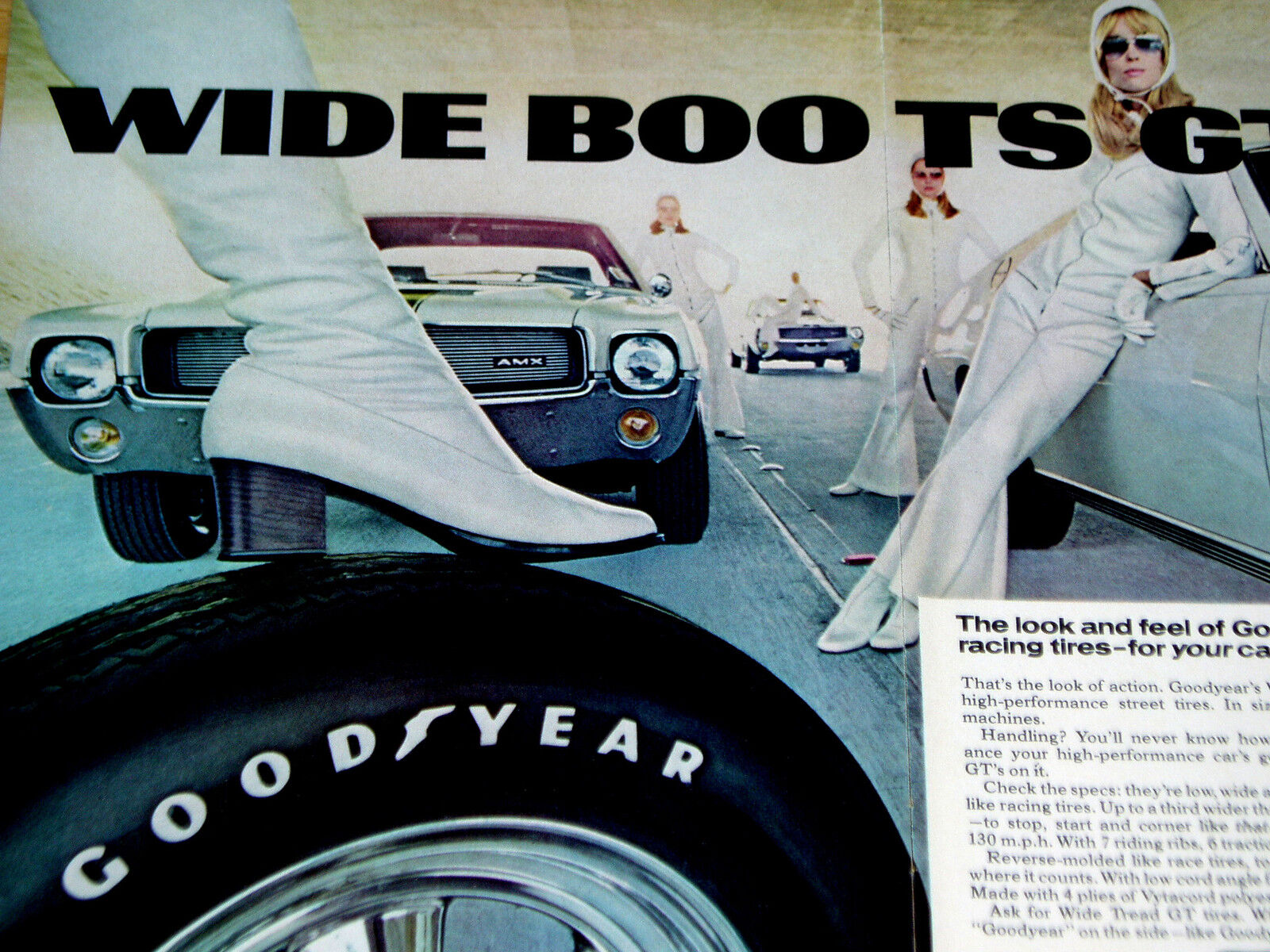 1969 AMC AMX / ORIGINAL GOODYEAR TIRE AD *steering wheel/decal/hood/door/bumper