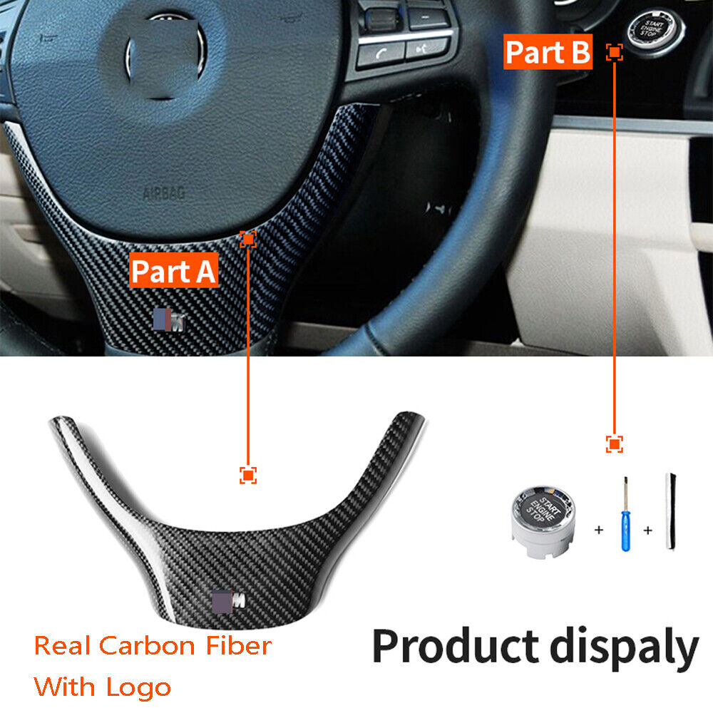 Real Carbon Fiber Steering Wheel Trim For BMW 5 5GT Series F10 2011-16 F07 10-17