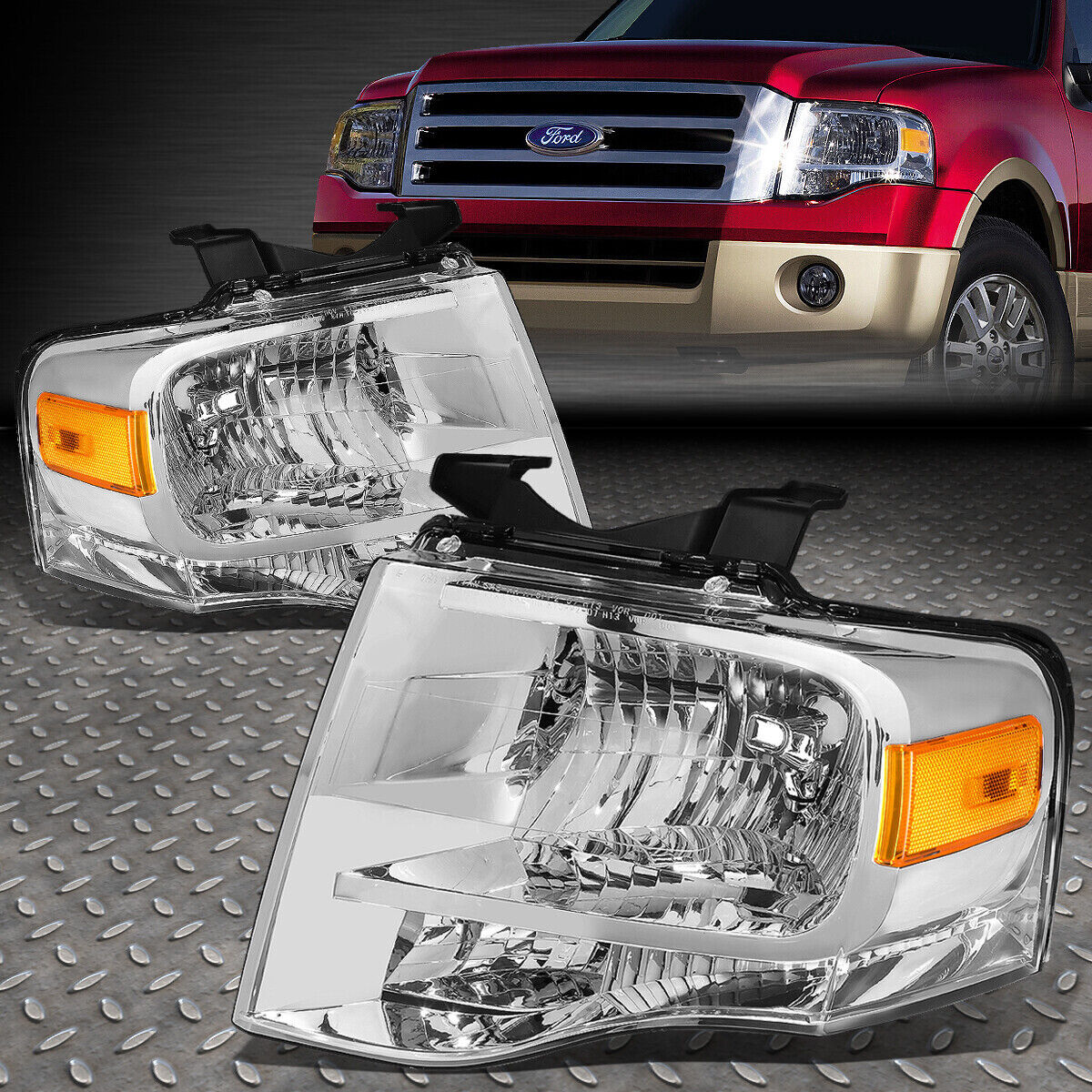 FOR 07-14 FORD EXPEDITION CHROME HOUSING AMBER CORNER HEADLIGHT REPLACEMENT LAMP