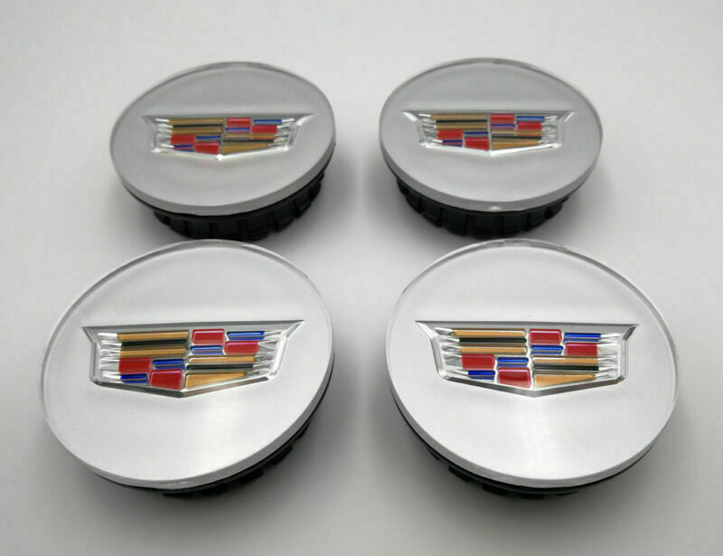4x 66mm New Glossy Silver Wheel Center Hub Caps Emblem For Cadillac ATS XTS STS