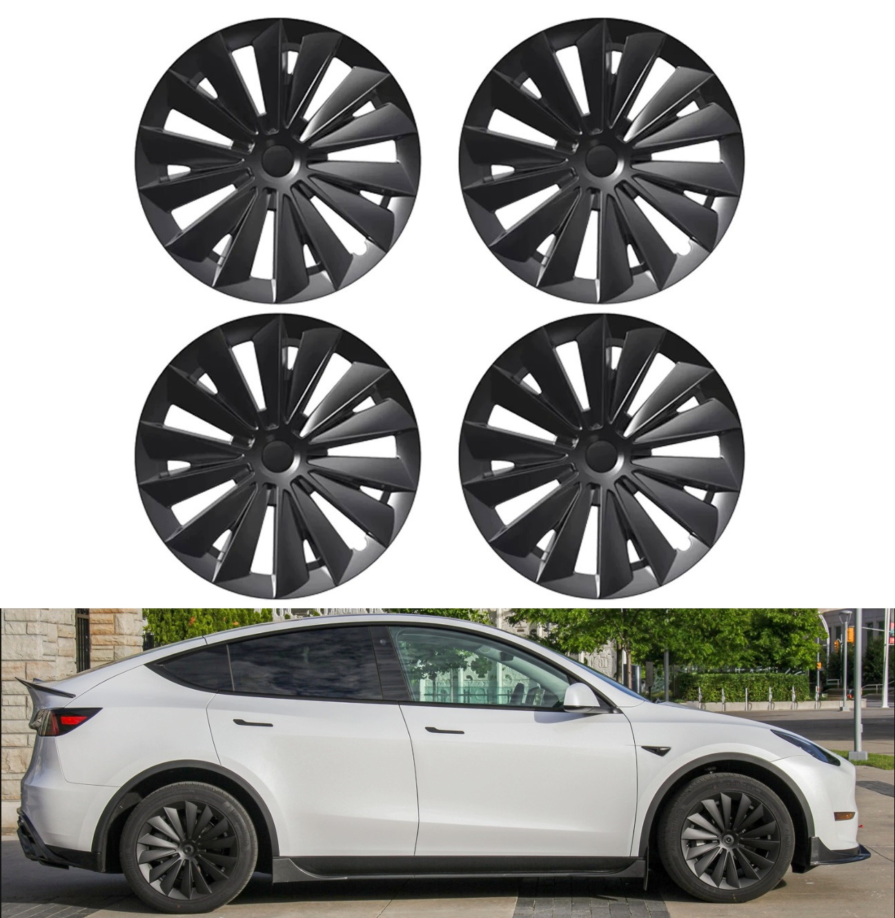 19 Inch Wheel Covers for Tesla Model Y Gemini Hubs 4PCS Matte Black Hubcaps