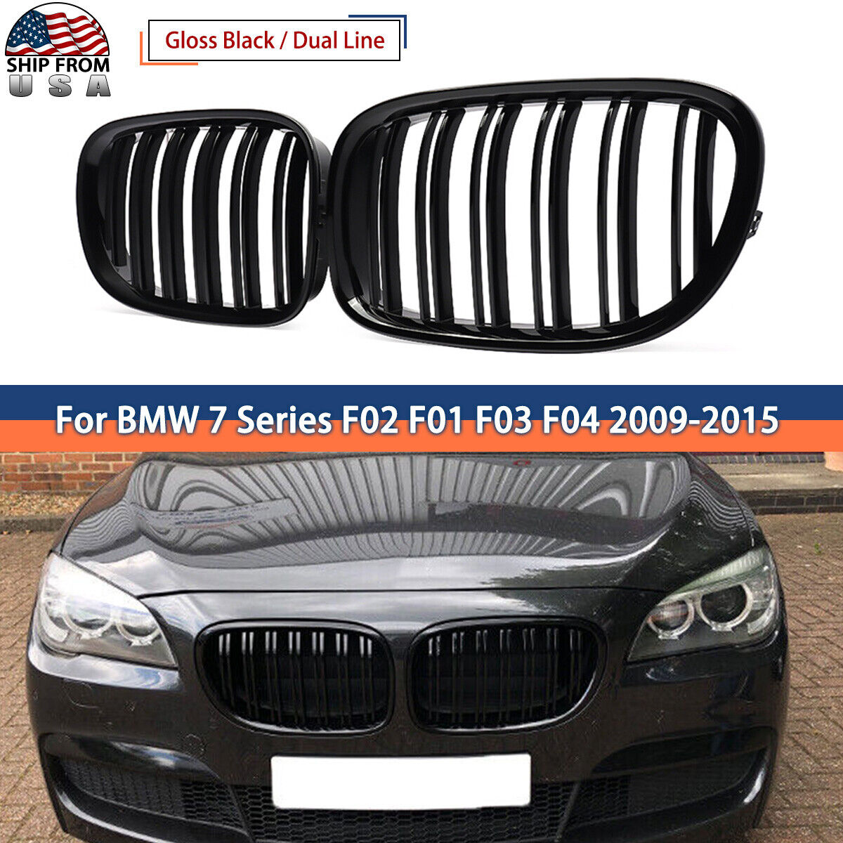 Gloss Black Front Kidney Grill for BMW F01 F02 7 Series 740i 750li 760li 2009-15