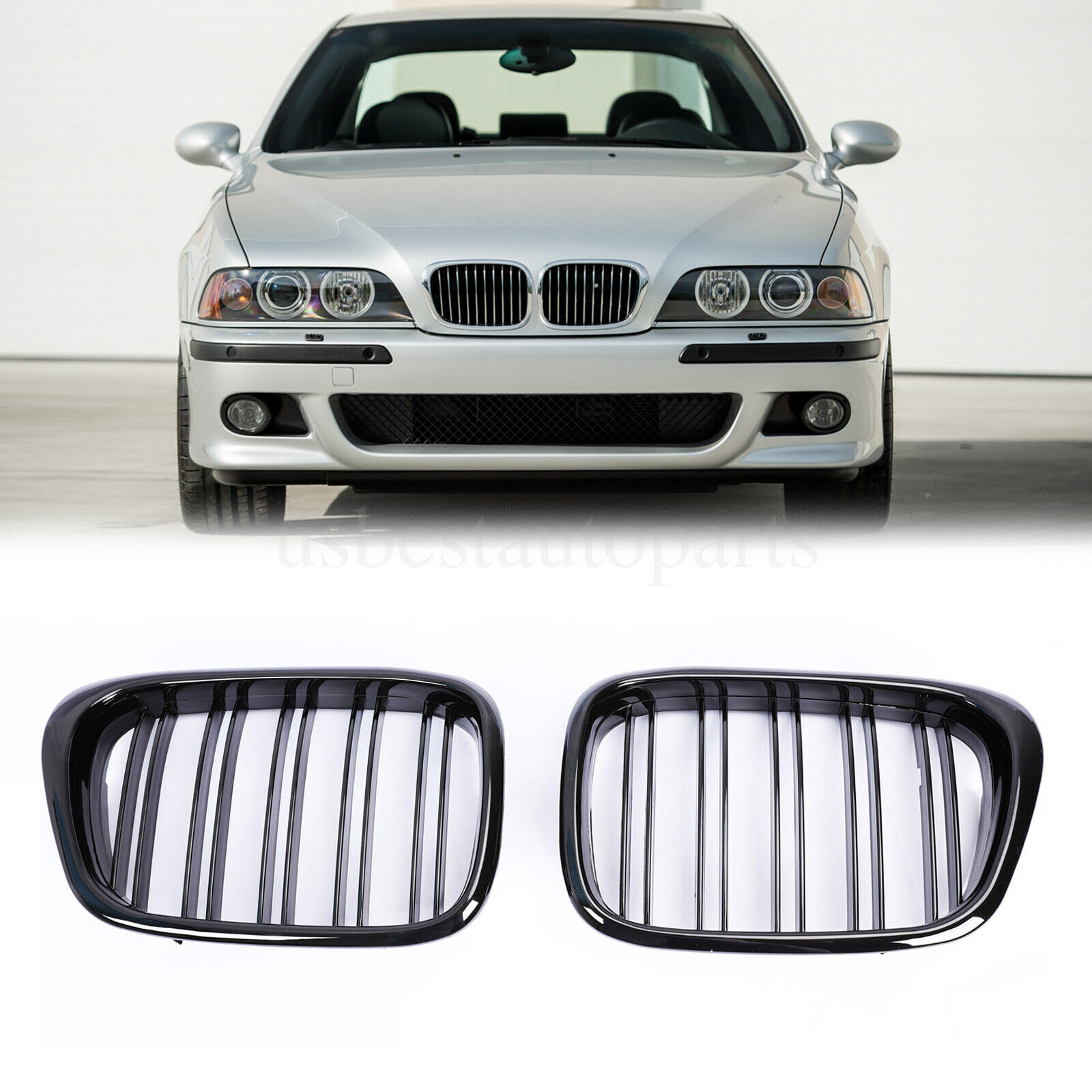 Gloss Black Front Kidney Grilles Grill for BMW 5 Series E39 M5 97-03 540i 530i
