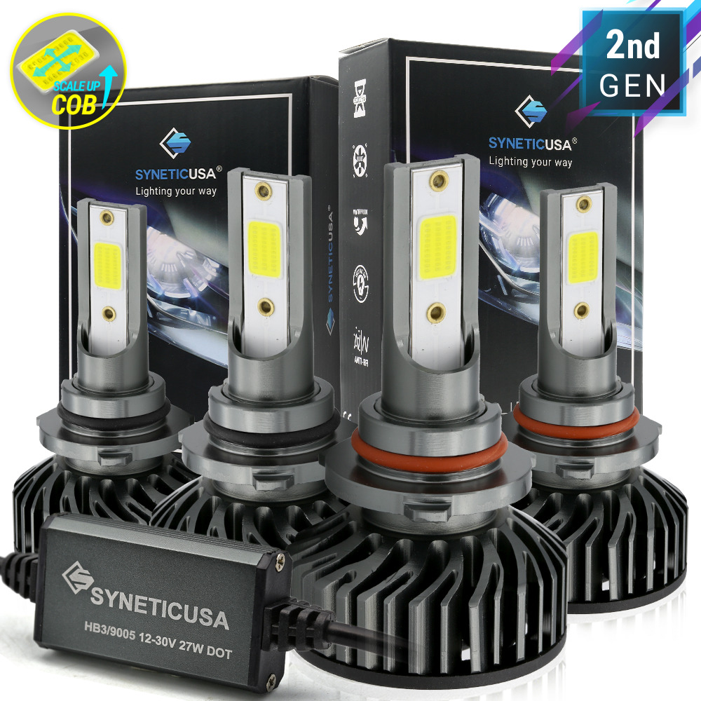 Syneticusa 9005+9006 LED Headlight Combo Kit Light Bulbs Hi Low Beam 12000lm