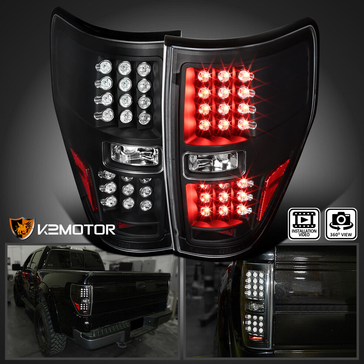 Black Fits 2009-2014 Ford F150 Truck STX LED Tail Lights Brake Lamps Left+Right