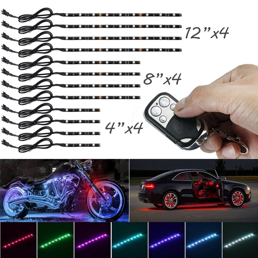 12pcs Motorcycle RGB LED Neon Under Glow Lights Strip For Harley Davidson 72 LED