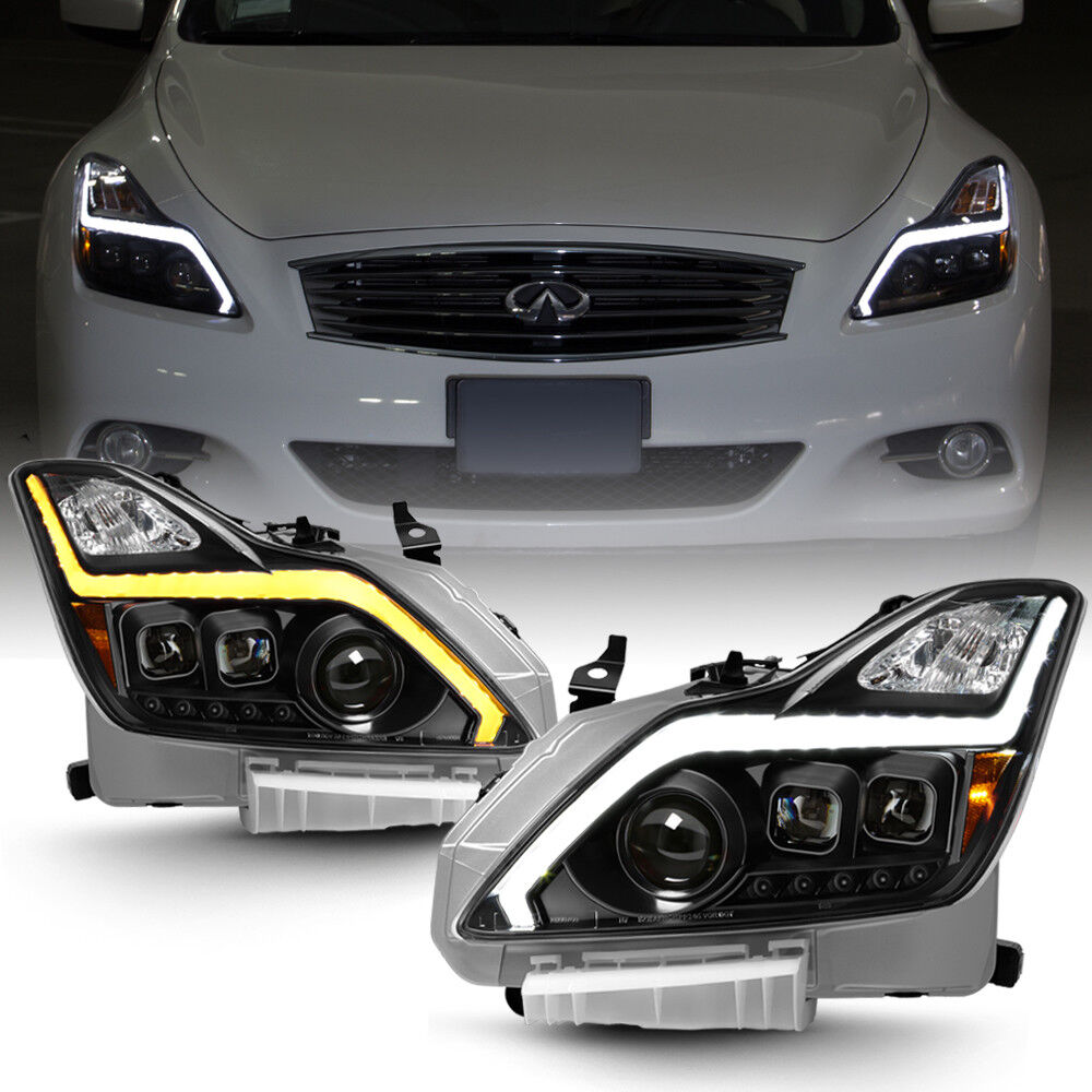 Black LED Switchback Headlights w/ Sequential Signal For 2008-2015 G37 Q60 Coupe