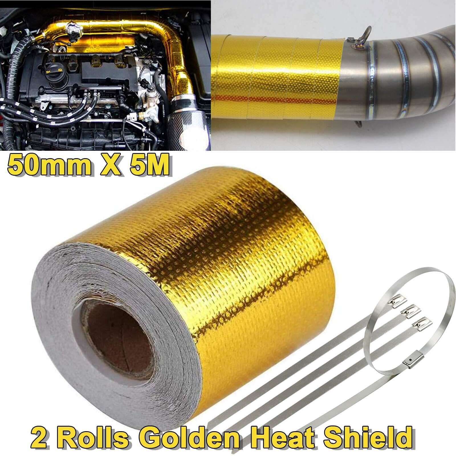 2x Golden High Heat Shield Reflective Truck Engine Intake Hood Wrap 50mm X 5M