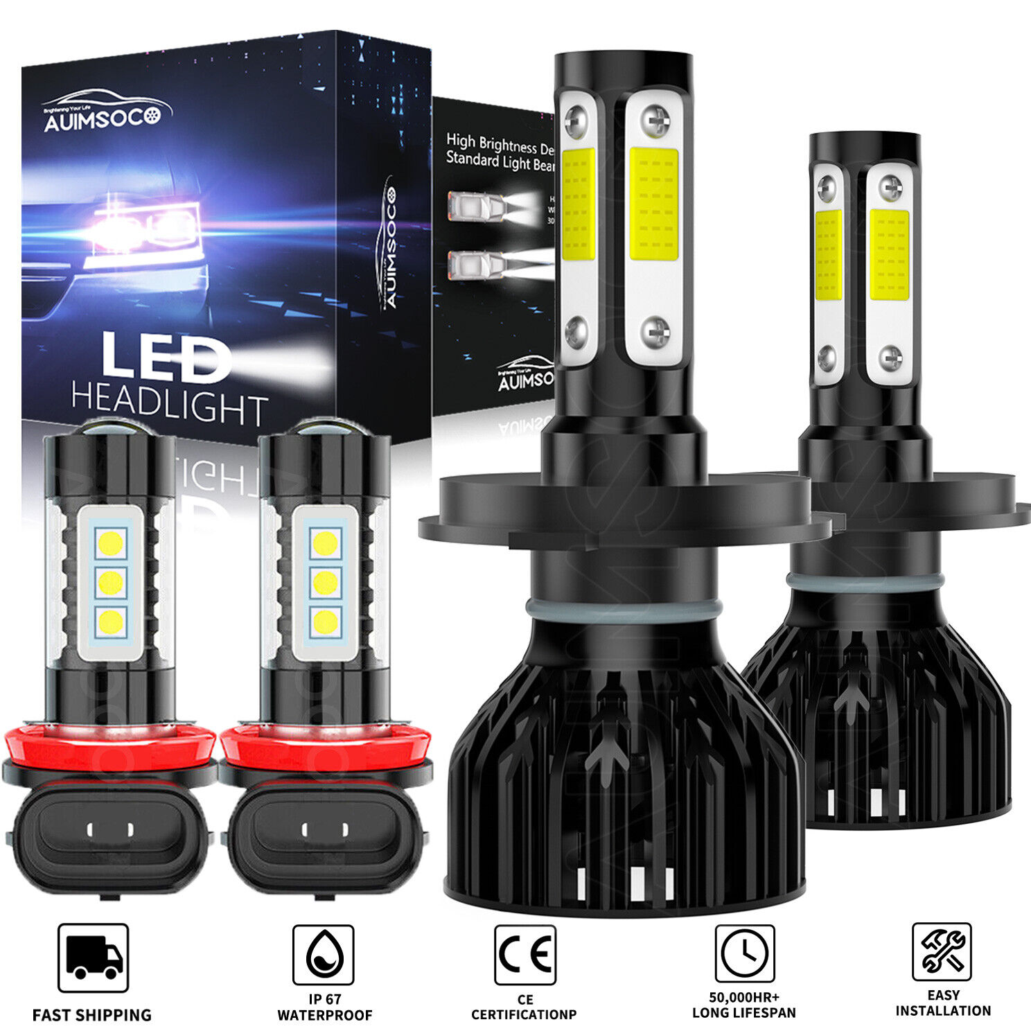 For Toyota Yaris 4Dr Sedan 2007-2011-2019 6000K LED Headlights Bulbs +Fog Lights