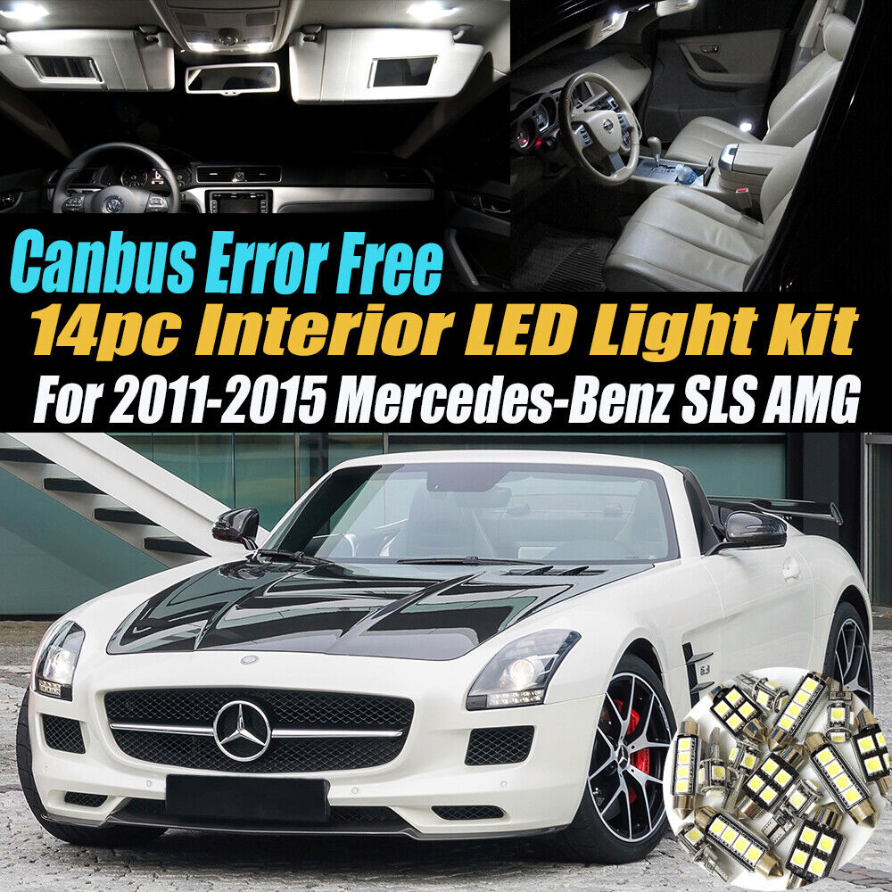 14Pc Error Free White Interior LED Light Kit for 2011-15 Mercedes-Benz SLS AMG 