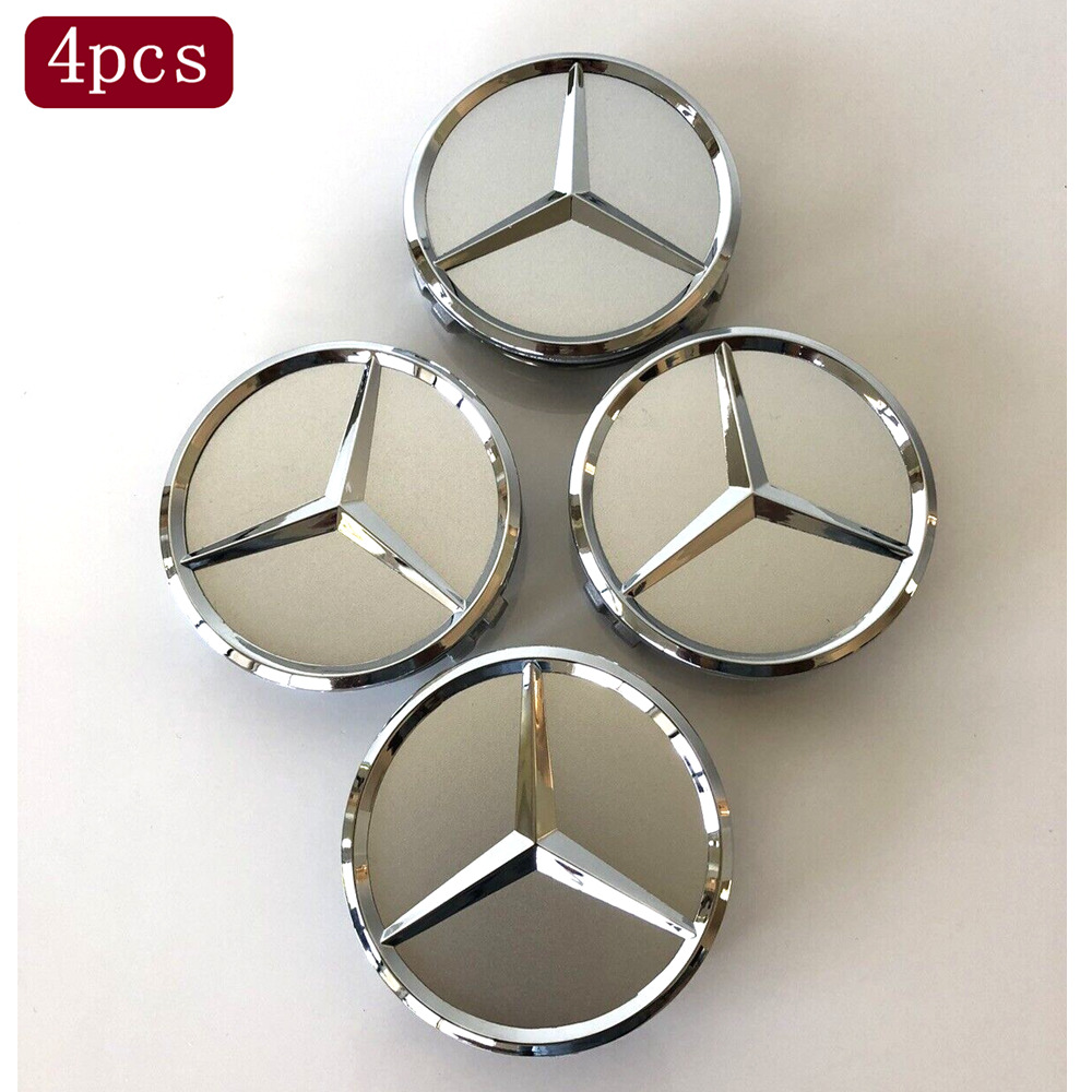 Set of 4 For Mercedes-Benz Silver/Chrome Wheel Center Hub Caps - 75MM AMG WREATH