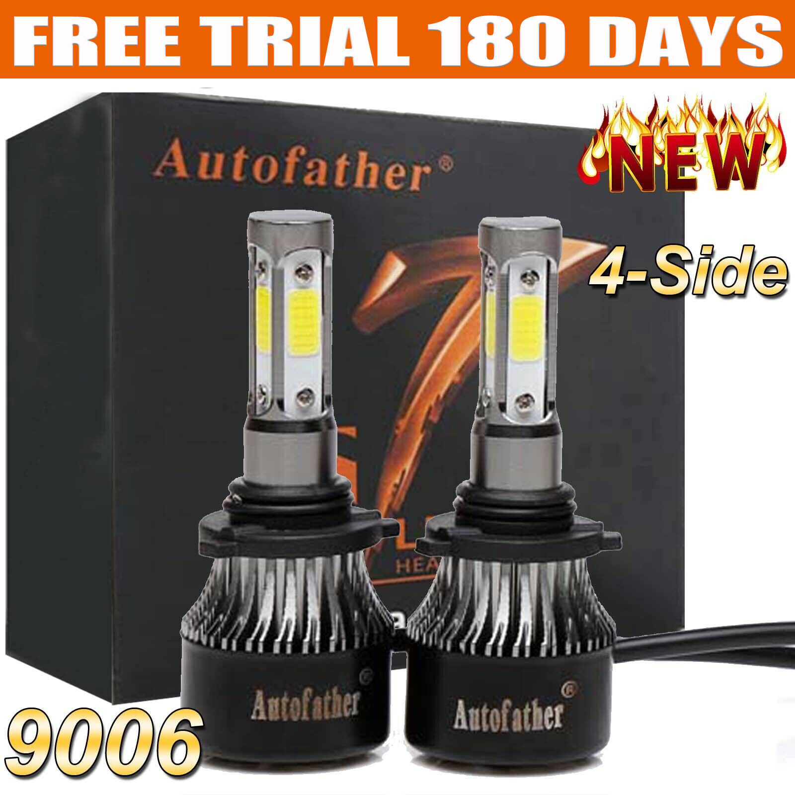 4-sided 9006 HB4 2000W 225000LM LED Headlight Kit Light Bulbs 6000K vs HID NEW