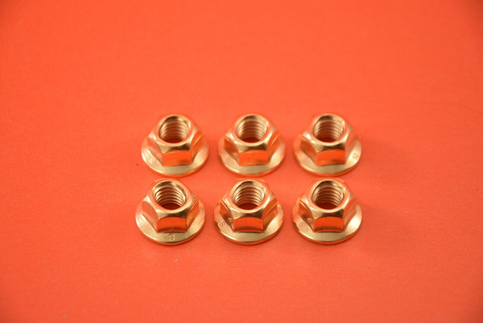 (6) COPPER EXHAUST FLANGE NUTS HIGH HEAT M8X1.25 CRIMPED CRUSHED SHOULDERED