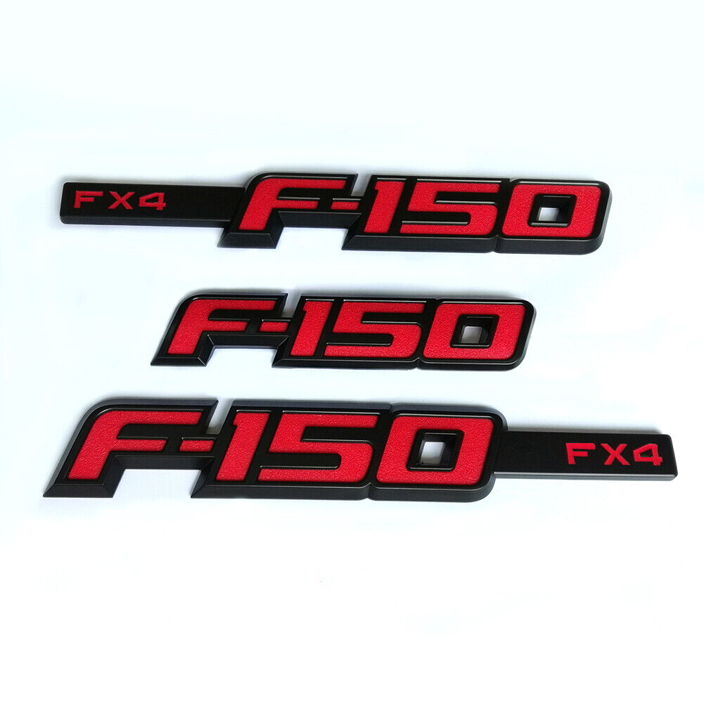3x OEM F150 Fx4 Side Fender Emblem F-150 Rear Badge 3D logo fits F-150 Black Red