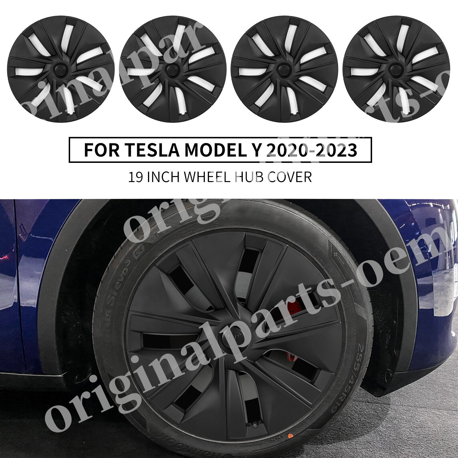Matte Black 4PCS 19inch Hubcaps for Tesla Model Y 2020-23 Gemini Wheel Rim Cover