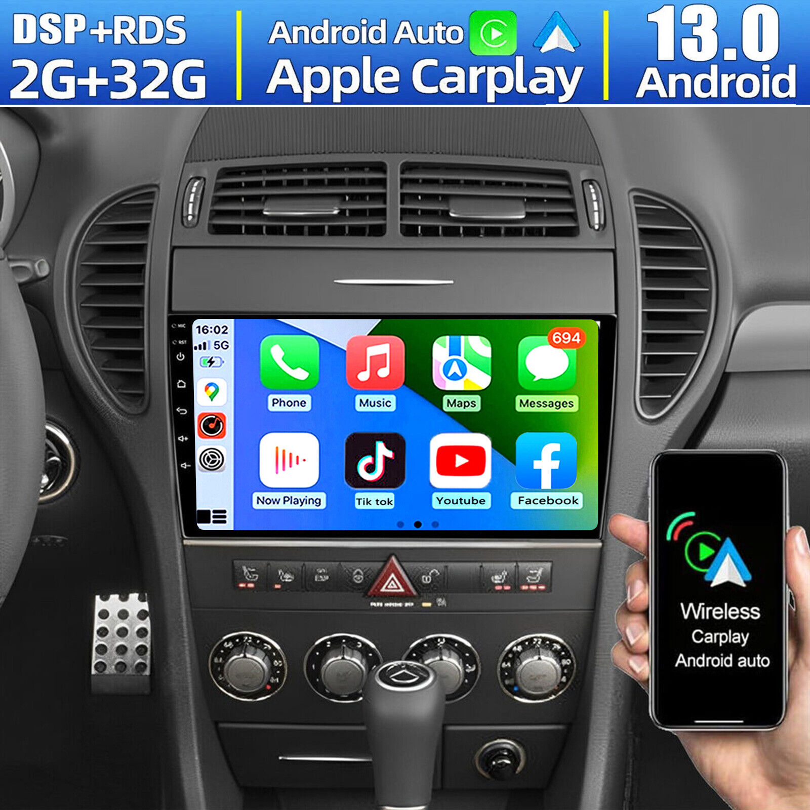 Android 13 GPS For Mercedes R171 SLK280 SLK350 SLK55 2004-2010 Stereo Radio Dash