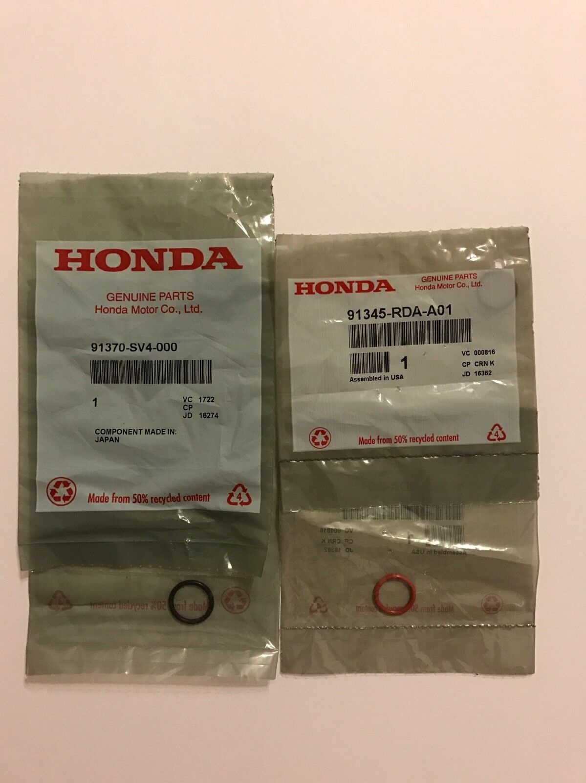 Genuine Honda Acura Power Steering Pump O-Ring Set 91345-RDA-A01 + 91370-SV4-000
