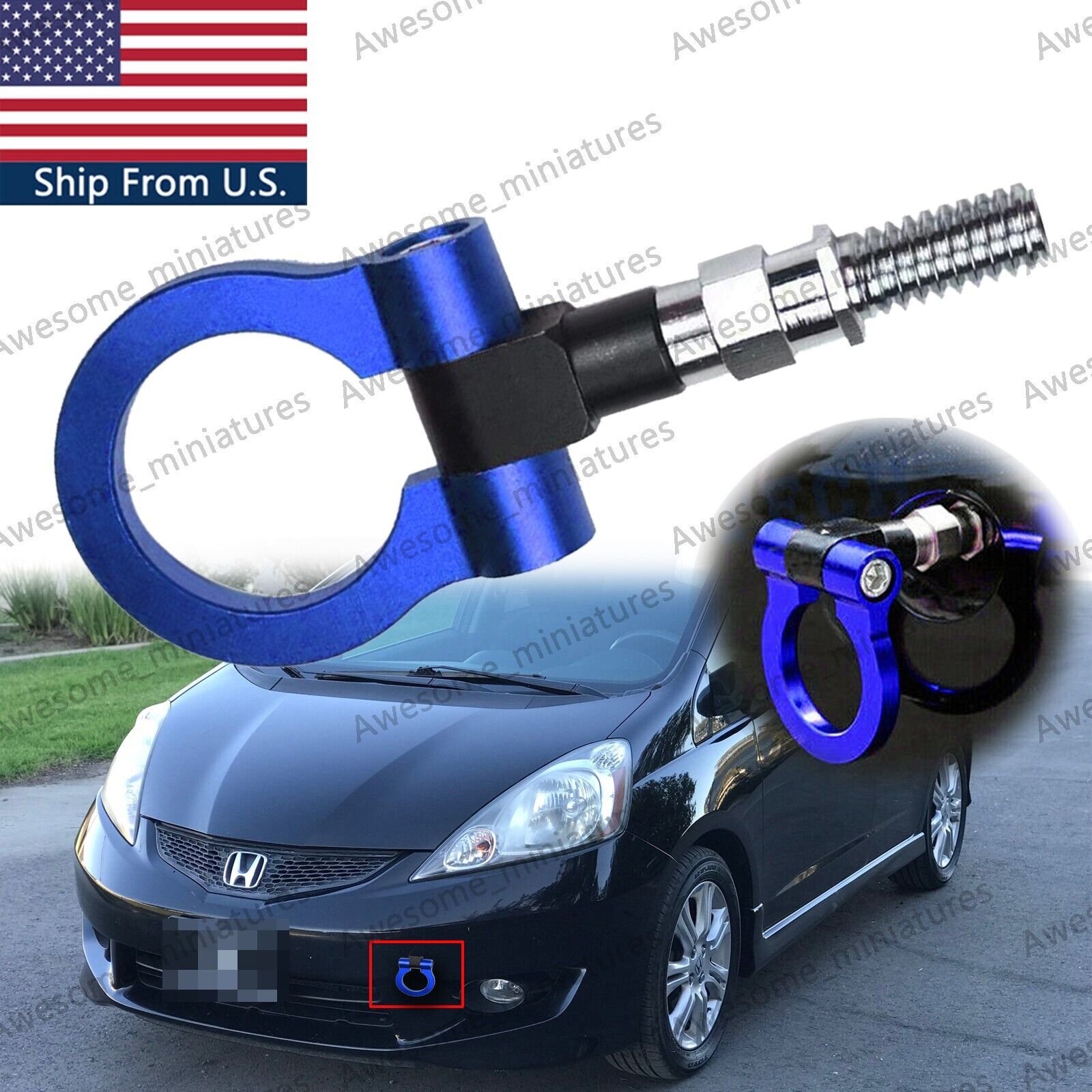 Bumper Blue Track Racing JDM Style Aluminum Tow Hook For Honda FIT 2009-2013